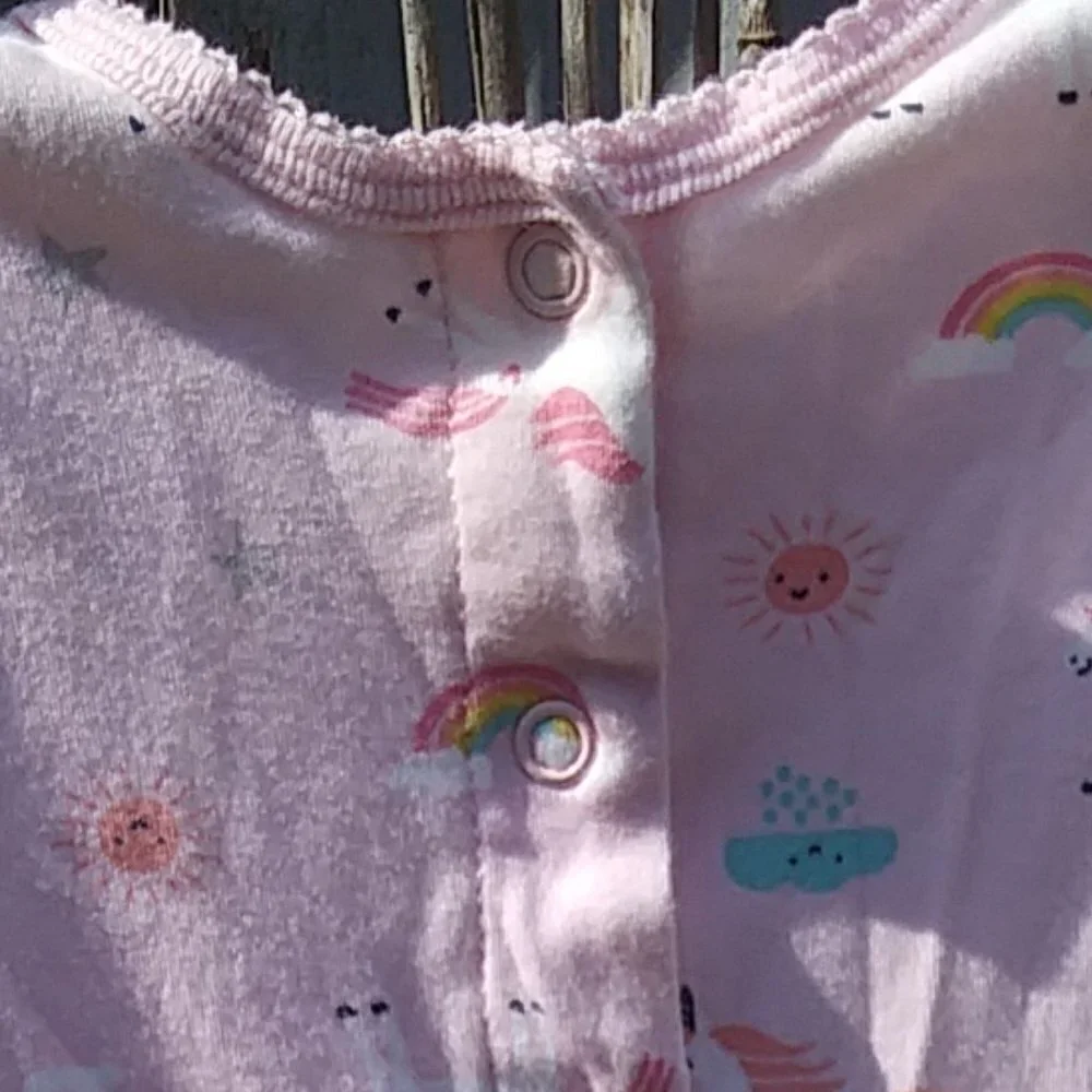 Girl's Pink Unicorn Clouds Rainbow Snap One Piece - 6M